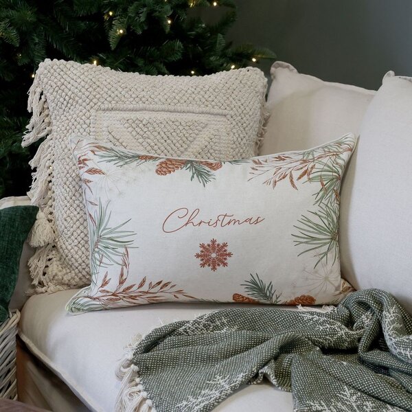 Béžová obliečka na vankúš s jedličkou Aix Christmas - 50*35 cm - Chic Antique