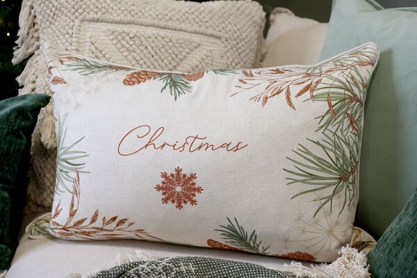Béžová obliečka na vankúš s jedličkou Aix Christmas - 50*35 cm - Chic Antique