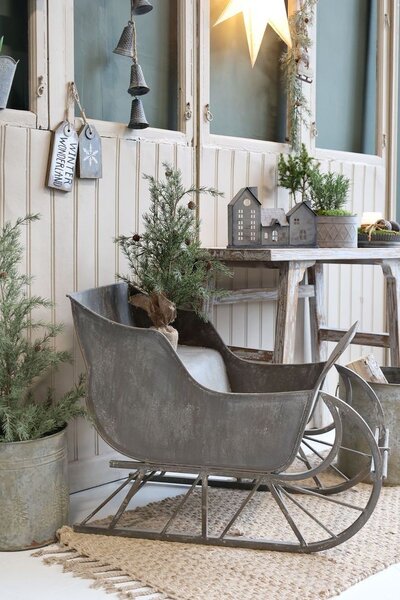 Biela a šedá antik vianočná ozdoba ceduľka Winter - 9*1,5*20 / 9*1,5*16 cm - Chic Antique