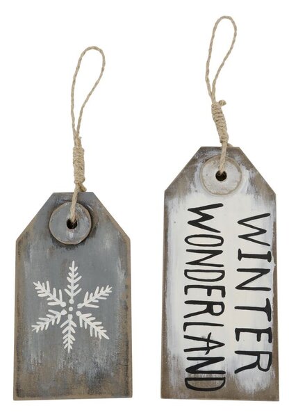 Biela a šedá antik vianočná ozdoba ceduľka Winter - 9*1,5*20 / 9*1,5*16 cm - Chic Antique