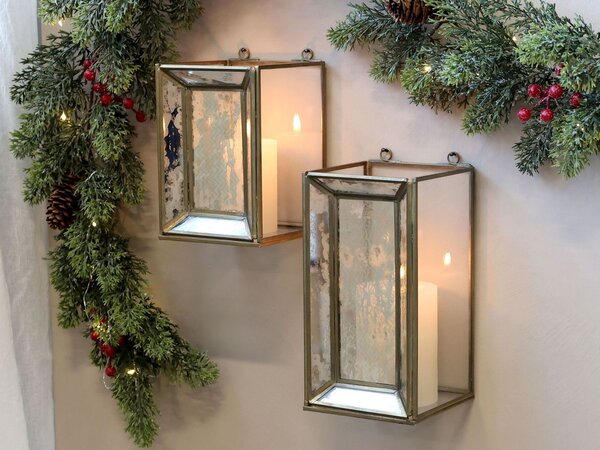 Set 2ks zlatá antik kovová lampáš Janny - 20*20*56/ 16*16*41 cm - Chic Antique