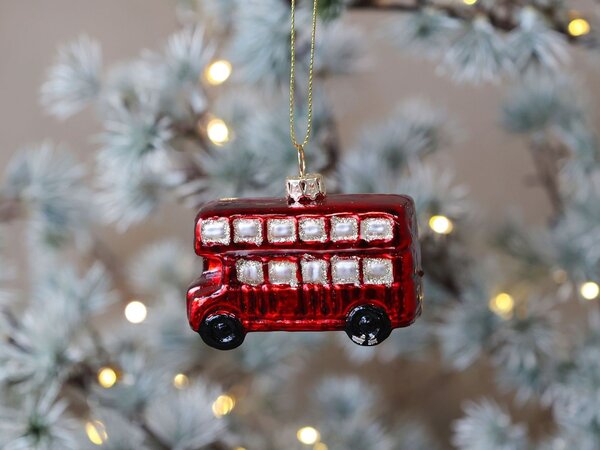 Červená sklenená vianočná ozdoba autobus - 6*3*5 cm - Chic Antique