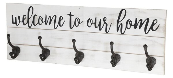 Krémový antik nástenný vešiak s háčikmi Welcome - 70*8*25 cm - Chic Antique