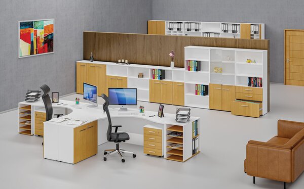 Kancelárska skriňa s dverami PRIMO WHITE, 735 x 800 x 640 mm, biela/buk