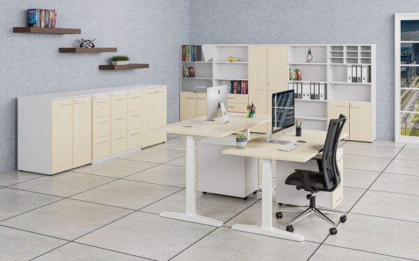 Úzka kancelárska skriňa PRIMO WHITE, 400 x 420 x 1781 mm, biela/breza
