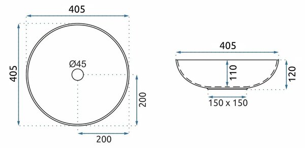 Rea Fibo, umývadlo na dosku 405x405x120 mm, čierna matná-vzor, REA-U3301