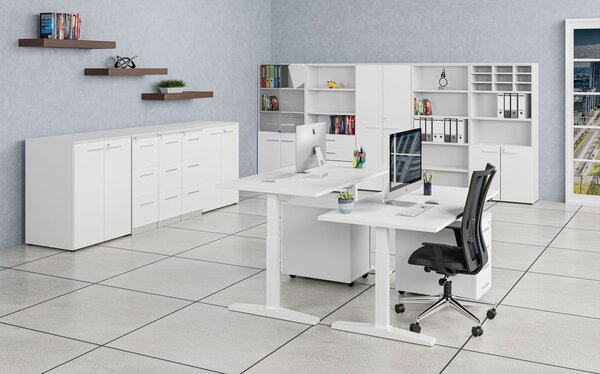 Kombinovaná kancelárska skriňa PRIMO WHITE, zasúvacie dvere na 2 poschodia, 1434 x 800 x 420 mm, biela