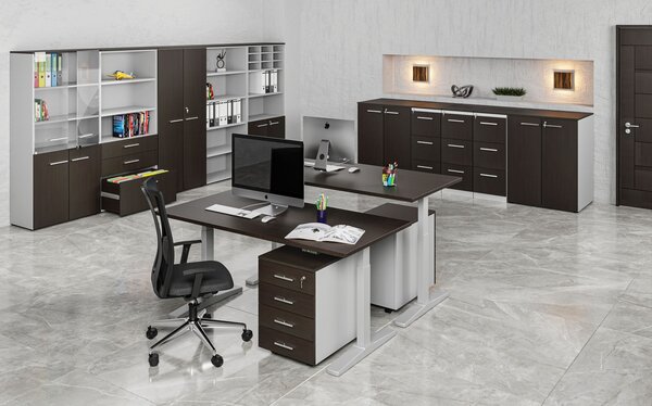 Skriňa so zásuvkami pre závesné zložky PRIMO GRAY, 800 x 420 x 1781 mm, sivá/wenge