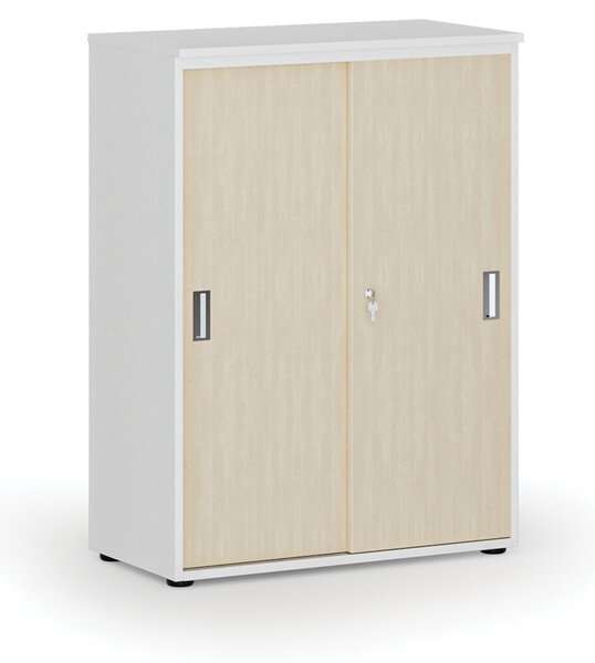 Kancelárska skriňa so zasúvacími dverami PRIMO WHITE, 800 x 420 x 1087 mm, biela/breza