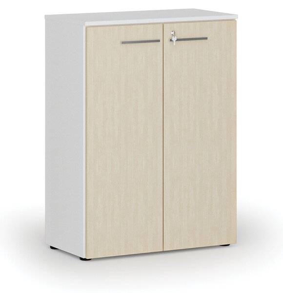 Kancelárska skriňa s dverami PRIMO WHITE, 800 x 420 x 1087 mm, biela/breza
