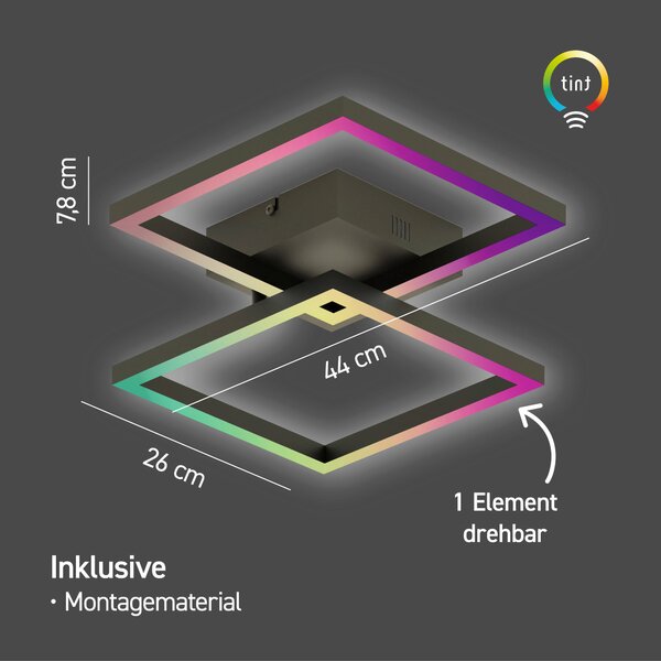 STROPNÉ LED SVIETIDLO, 44/7,8/44 cm Tint - Online Only bytové doplnky, Online Only
