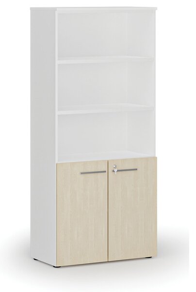 Kombinovaná kancelárska skriňa PRIMO WHITE, dvere na 2 poschodia, 800 x 420 x 1781 mm, biela/breza