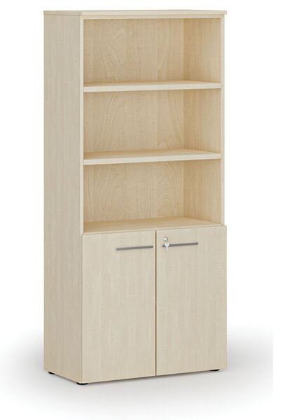 Kombinovaná kancelárska skriňa PRIMO WOOD, dvere na 2 poschodia, 800 x 420 x 1781 mm, breza