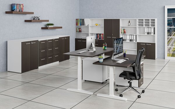 Kancelárska skriňa s dverami PRIMO WHITE, 800 x 420 x 1434 mm, biela/wenge