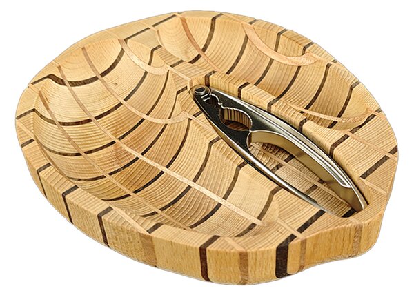 AMADEA Drevená miska mozaika v tvare orecha s luskáčikom, masívne drevo, 2 druhy drevín, 28x23x4,5 cm