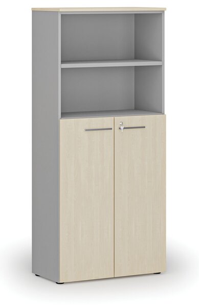 Kombinovaná kancelárska skriňa PRIMO GRAY, dvere na 3 poschodia, 800 x 420 x 1781 mm, sivá/breza