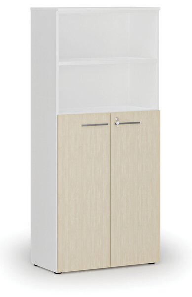 Kombinovaná kancelárska skriňa PRIMO WHITE, dvere na 3 poschodia, 800 x 420 x 1781 mm, biela/breza