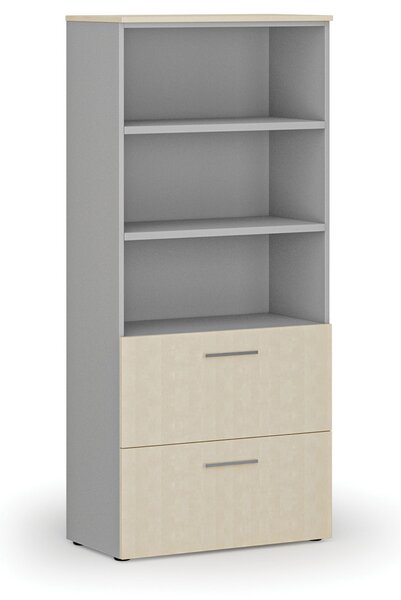 Skriňa so zásuvkami pre závesné zložky PRIMO GRAY, 800 x 420 x 1781 mm, sivá/breza