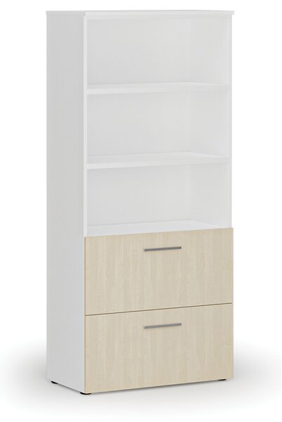 Skriňa so zásuvkami pre závesné zložky PRIMO WHITE, 800 x 420 x 1781 mm, biela/breza