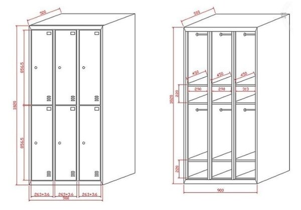 Šatníková skriňa S2 s úložnými boxami, 6 boxov, 1820 x 900 x 500 mm, demont, cylindrický zámok, oranžové dvere