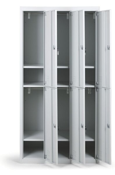 Šatníková skriňa S2 s úložnými boxami, 6 boxov, 1820 x 900 x 500 mm, demont, cylindrický zámok, oranžové dvere
