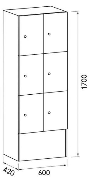 Drevená odkladacia skrinka S5 s úložnými boxami, 6 boxov, 1700 x 600 x 420 mm, cylindrický zámok, orech