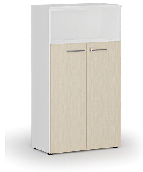 Kombinovaná kancelárska skriňa PRIMO WHITE, dvere na 3 poschodia, 800 x 420 x 1434 mm, biela/breza