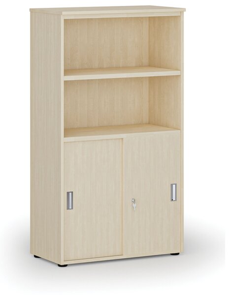 Kombinovaná kancelárska skriňa PRIMO WOOD, zasúvacie dvere na 2 poschodia, 800 x 420 x 1434 mm, breza