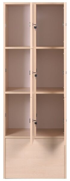 Drevená odkladacia skrinka S5 s úložnými boxami, 6 boxov, 1700 x 600 x 420 mm, cylindrický zámok, orech
