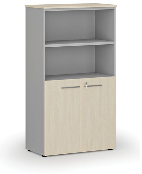 Kombinovaná kancelárska skriňa PRIMO GRAY, dvere na 2 poschodia, 800 x 420 x 1434 mm, sivá/breza