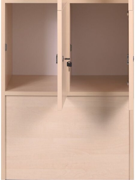 Drevená odkladacia skrinka S5 s úložnými boxami, 6 boxov, 1700 x 600 x 420 mm, cylindrický zámok, orech