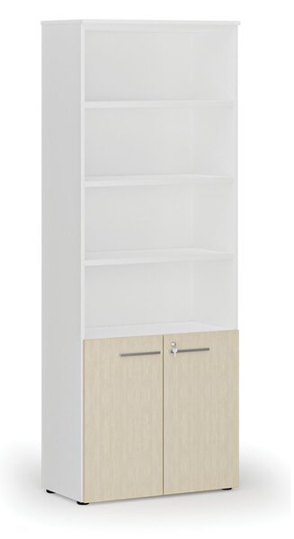 Kombinovaná kancelárska skriňa PRIMO WHITE, dvere na 2 poschodia, 800 x 420 x 2128 mm, biela/breza