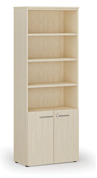 Kombinovaná kancelárska skriňa PRIMO WOOD, dvere na 2 poschodia, 800 x 420 x 2128 mm, breza