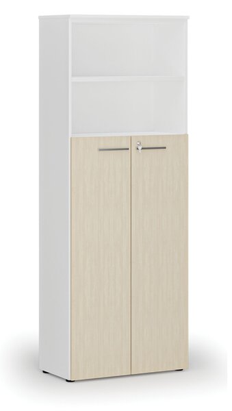 Kombinovaná kancelárska skriňa PRIMO WHITE, dvere na 4 poschodia, 800 x 420 x 2128 mm, biela/breza