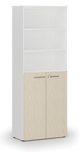 Kombinovaná kancelárska skriňa PRIMO WHITE, dvere na 3 poschodia, 800 x 420 x 2128 mm, biela/breza