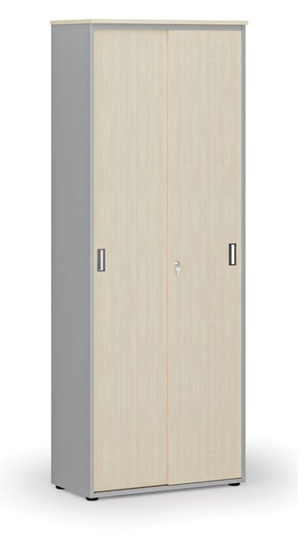 Kancelárska skriňa so zasúvacími dverami PRIMO GRAY, 800 x 420 x 2128 mm, sivá/breza