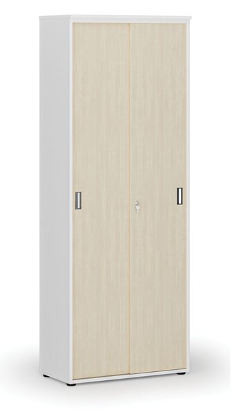 Kancelárska skriňa so zasúvacími dverami PRIMO WHITE, 800 x 420 x 2128 mm, biela/breza