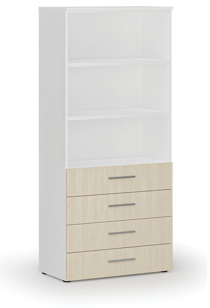 Kancelárska skriňa so zásuvkami PRIMO WHITE, 800 x 420 x 1781 mm, biela/breza