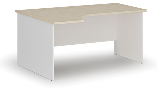 Rohový kancelársky písací stôl PRIMO WHITE, 160x120 cm, ľavý, biela/breza