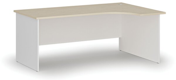 Rohový kancelársky písací stôl PRIMO WHITE, 180x120 cm, pravý, biela/breza