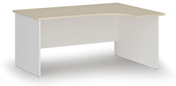Rohový kancelársky písací stôl PRIMO WHITE, 160x120 cm, pravý, biela/breza