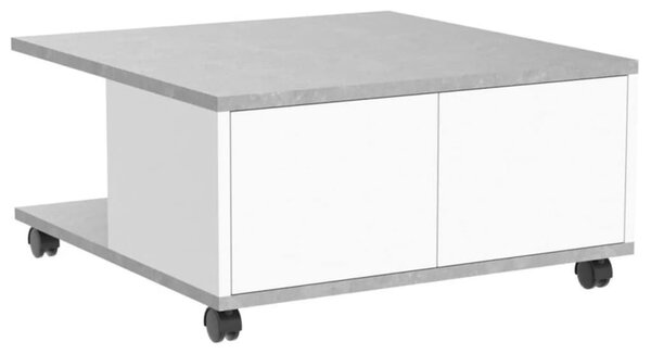 FMD Prenosný konferenčný stolík 70x70x35,5 cm betónový a lesklý biely