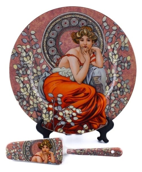 Tanier s lopatkou Alfons Mucha hnedý o 27cm