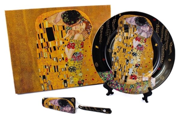 Servírovací tanier s lopatkou Gustav Klimt Bozk čierny o 27cm