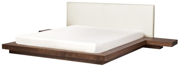 Posteľ v japonskom štýle hnedý jaseň 180 x 200 cm nízky drevený rám postele z MDF buklé čelo nočné stolíky