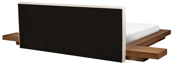 Posteľ v japonskom štýle prírodný jaseň 180 x 200 cm nízky drevený rám postele z MDF buklé čelo nočné stolíky