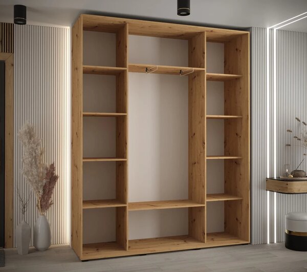 Šatníková skriňa ASIRI 4 - 200/45 cm, dub artisan / čierna