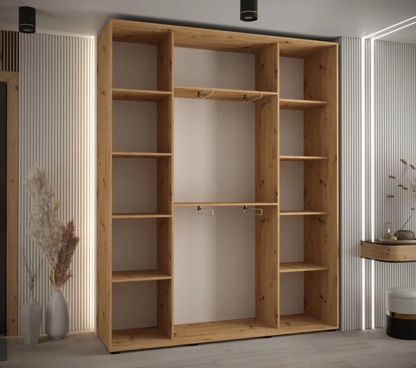 Šatníková skriňa ASIRI 4 - 200/45 cm, dub artisan / čierna