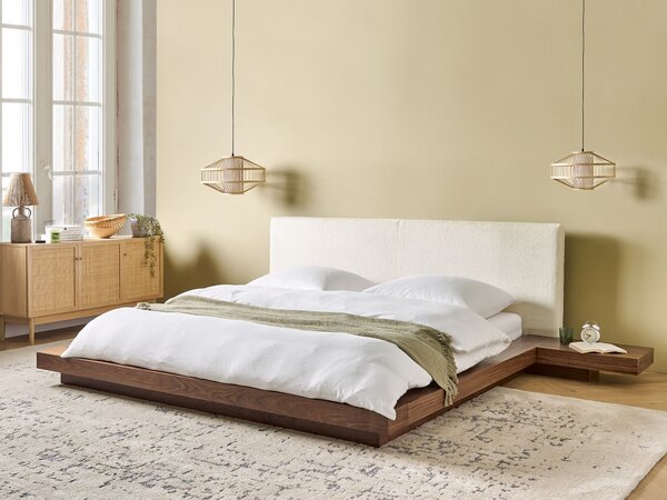 Posteľ v japonskom štýle hnedý jaseň 180 x 200 cm nízky drevený rám postele z MDF buklé čelo nočné stolíky