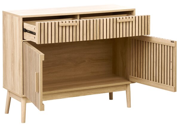 Komoda svetlé drevo MDF nohy z borovicového dreva 2 zásuvky 1 skrinka s dvierkami úložný priestor škandinávsky moderný štýl predsieň spálňa